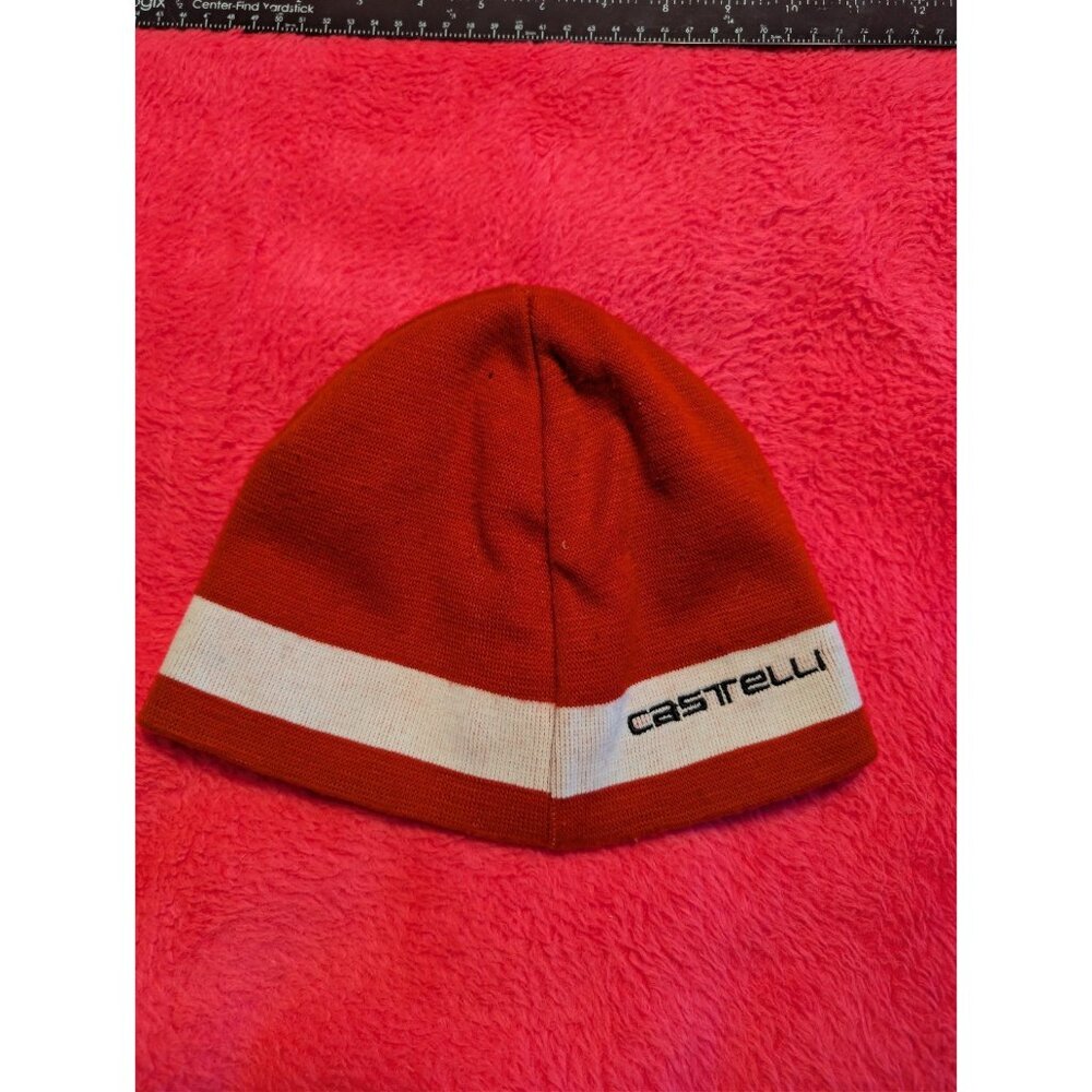 Castelli Cycling Beanie Hat Red White Striped Scorpion Logo Knit USA